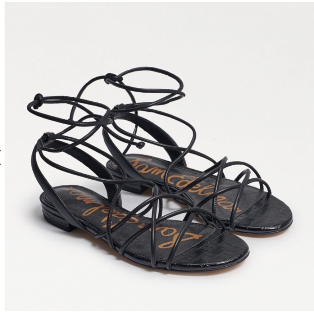 Sam Edelman Black Strappy Lace-Up Flat Sandals